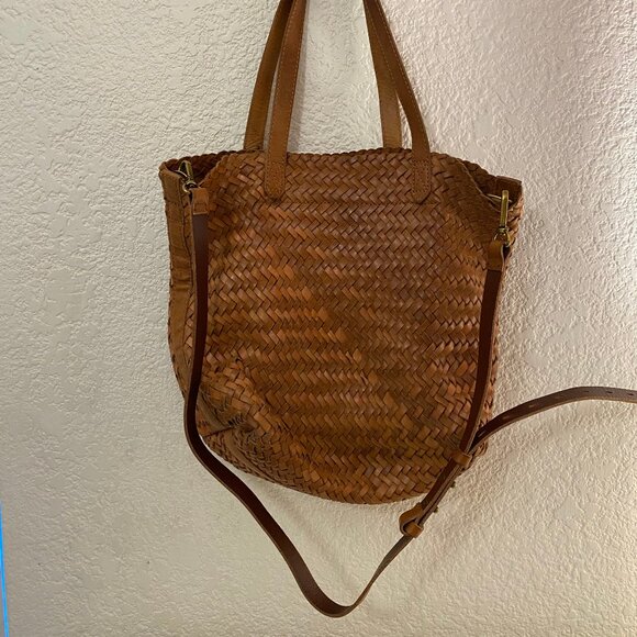 Madewell Woven Leather Transport Tote Bag Crossbody Burnished Caramel Size Med. - Picture 3 of 11